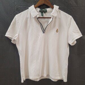 Vintage Lauren Ralph Lauren Womens Polo Top Size L White Tennis Preppy Old Money